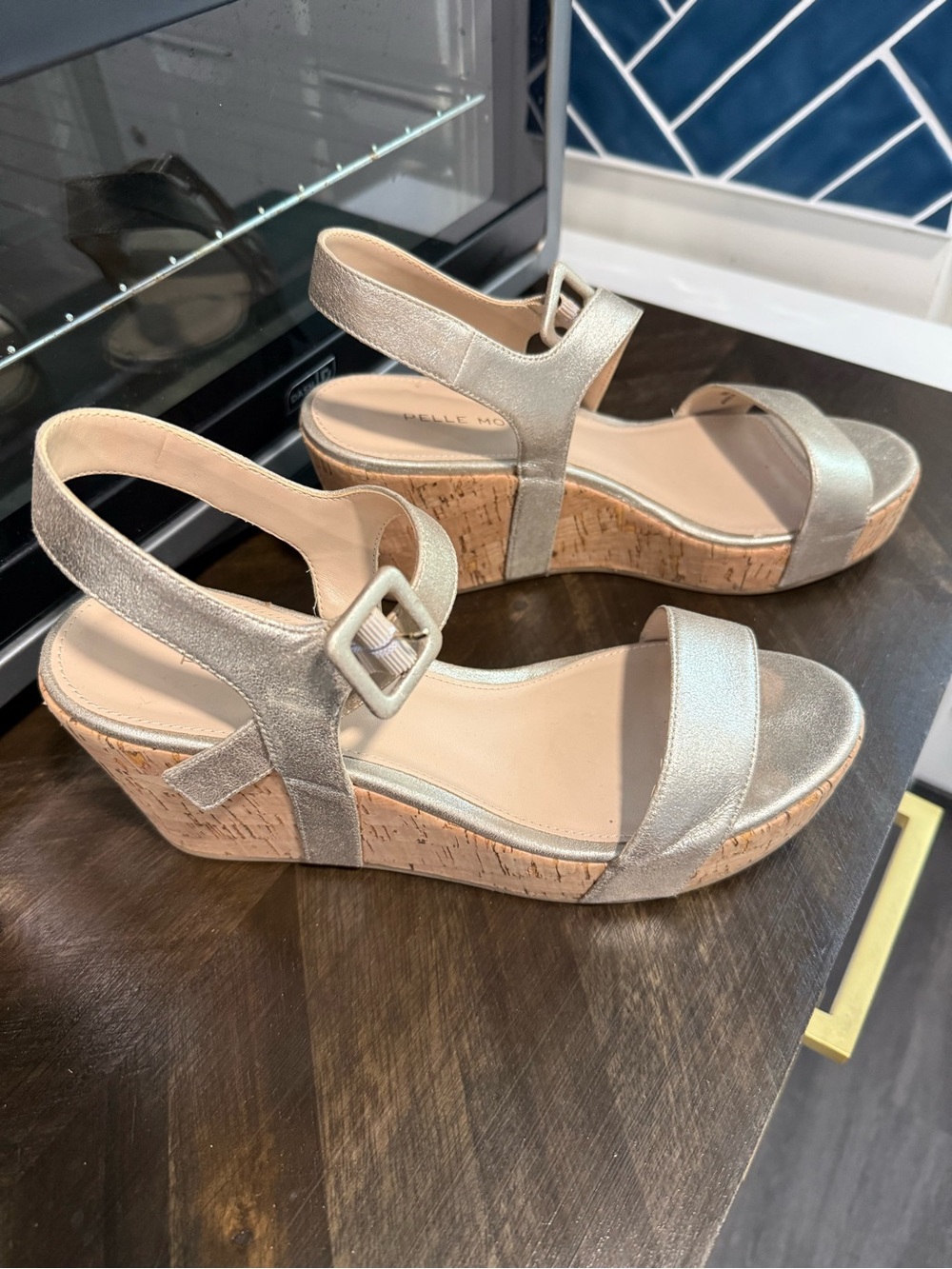 Pelle Moda Metallic Gold Cork Wedge Sandals
